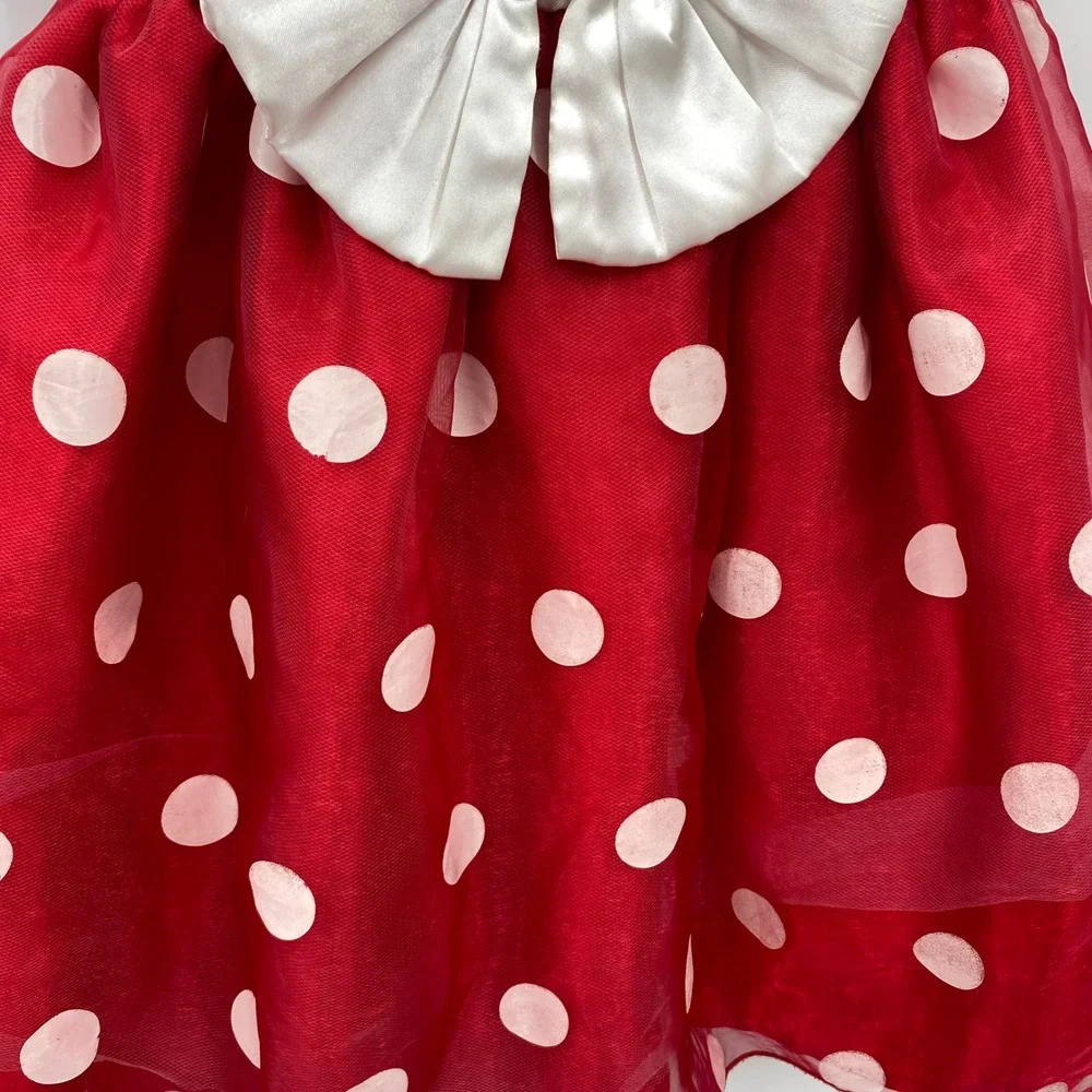 Disney Store Minnie Mouse Red Polka Dot Velvet Tulle Dress Girls Size 6/6X - Picture 4 of 9